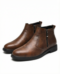 Top-Grain Leather Boots with Side Zipper