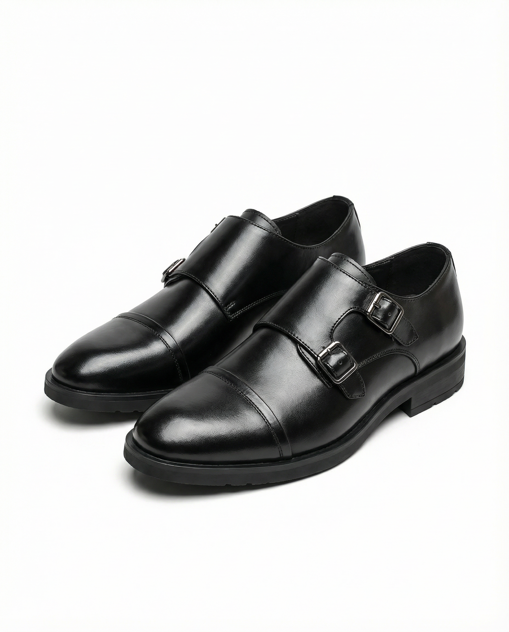 Leather Monk Strap Shoes with Double Buckle Strap