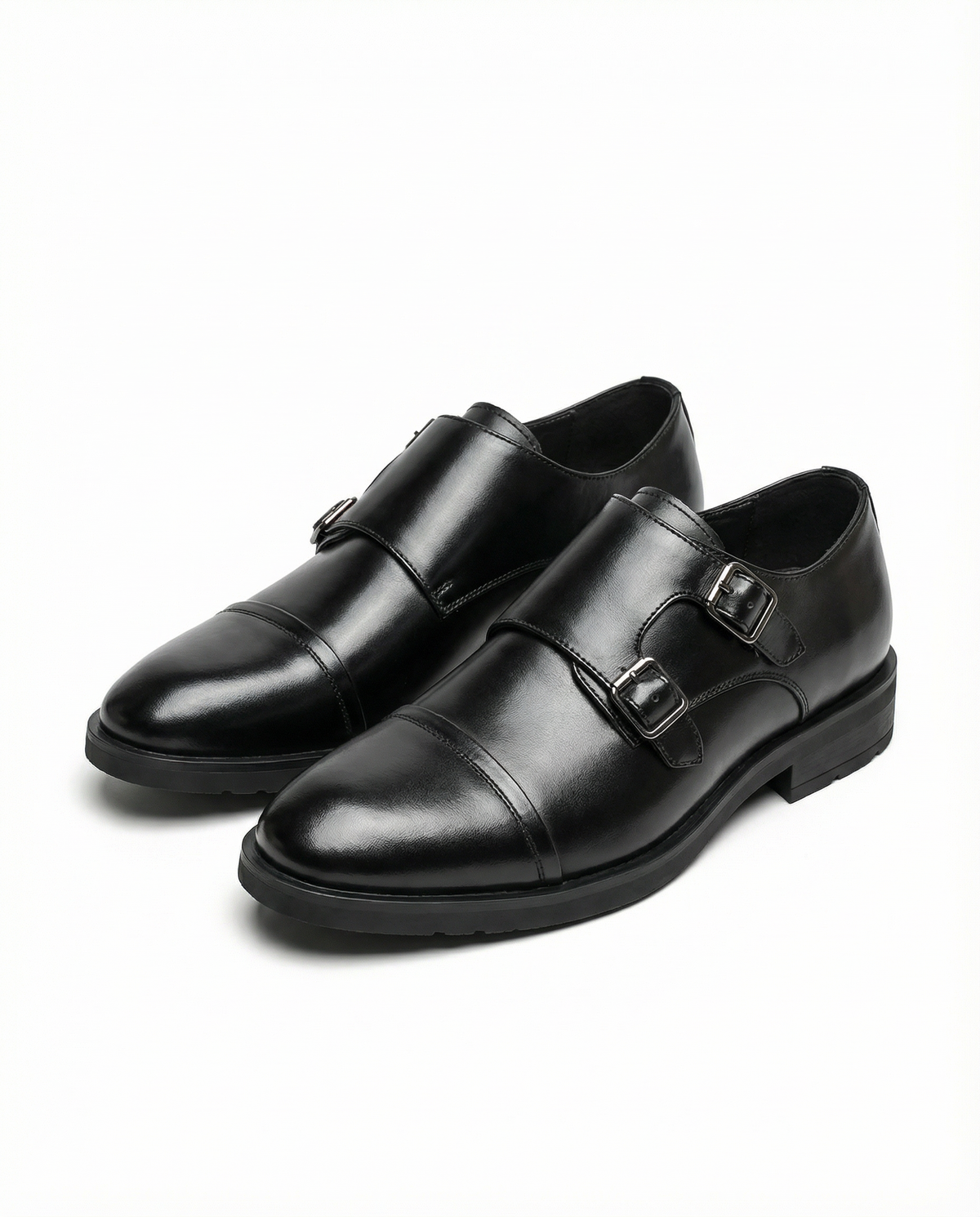 Leather Monk Strap Shoes with Double Buckle Strap