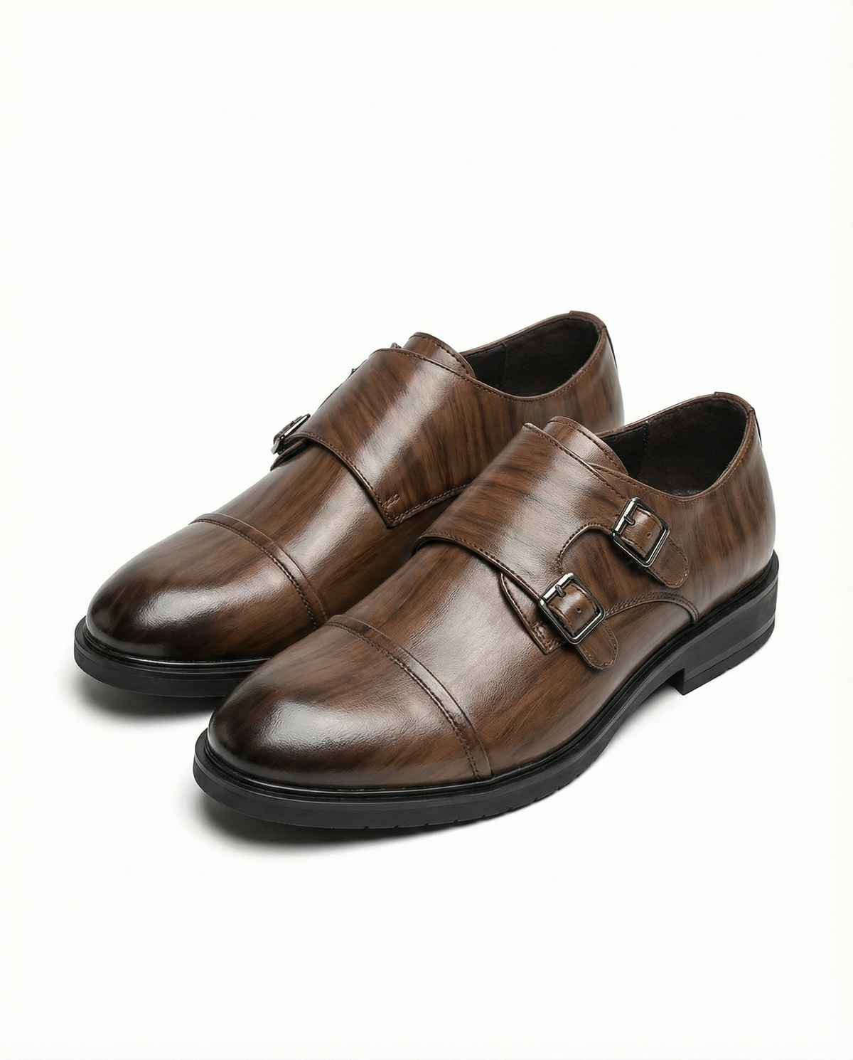 Leather Monk Strap Shoes with Double Buckle Strap
