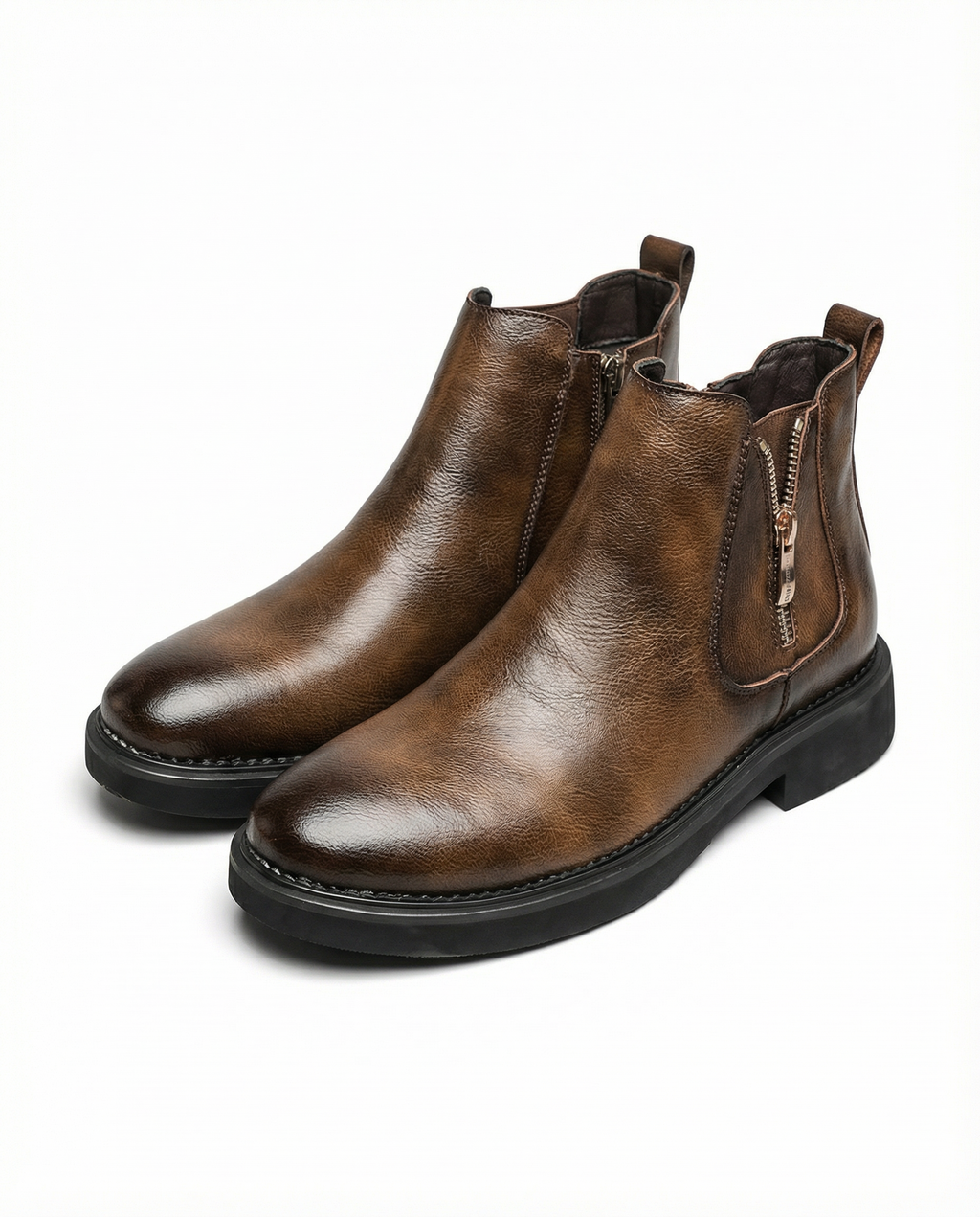 Full-Grain Leather Boots with Side Zipper