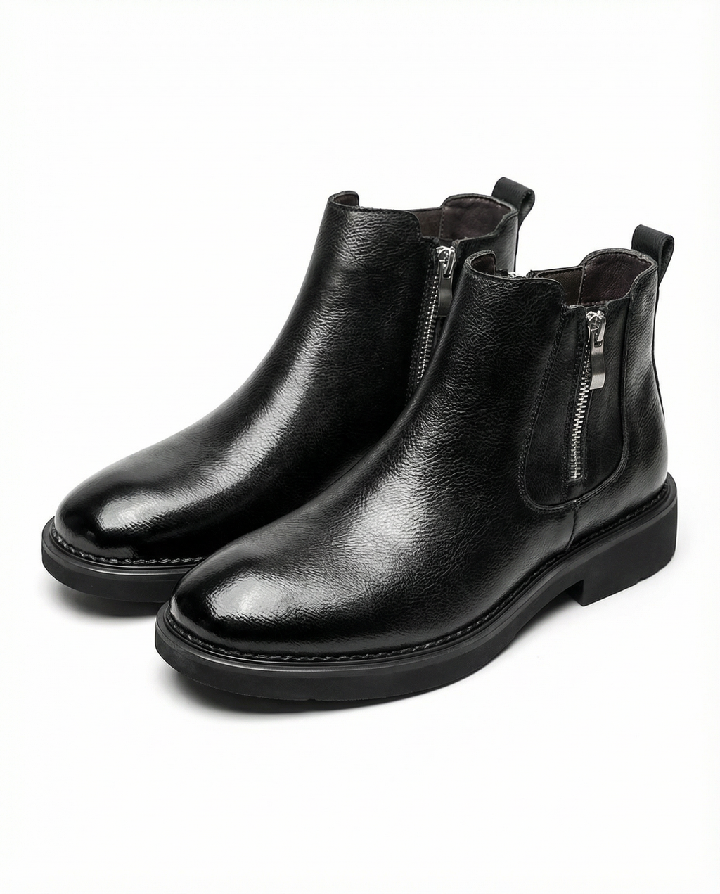Full-Grain Leather Boots with Side Zipper