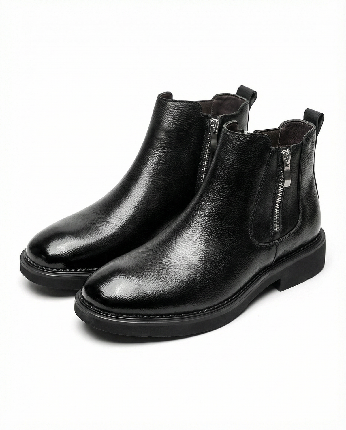 Full-Grain Leather Boots with Side Zipper