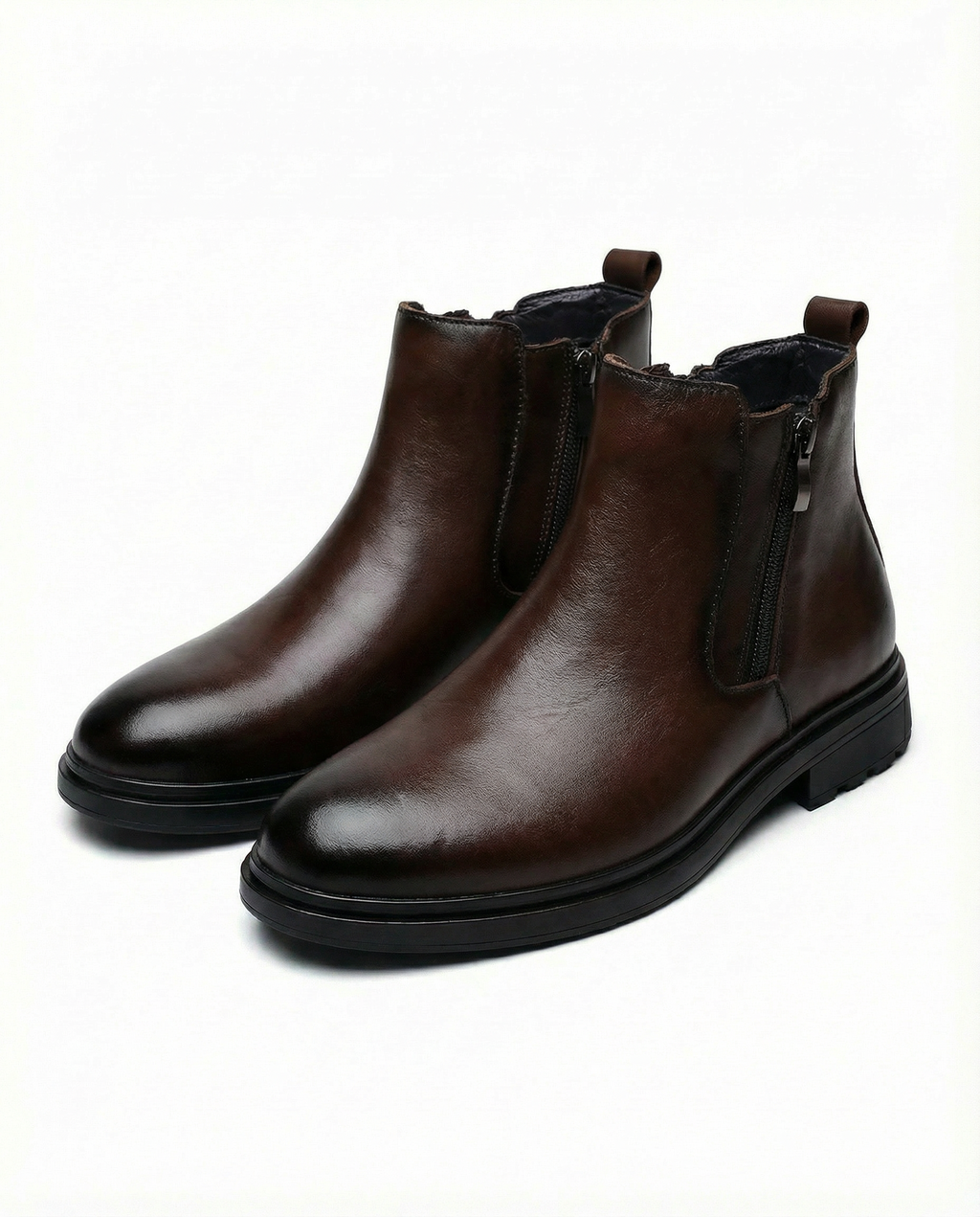 Leather Boots with Side Zipper and Patina Finish