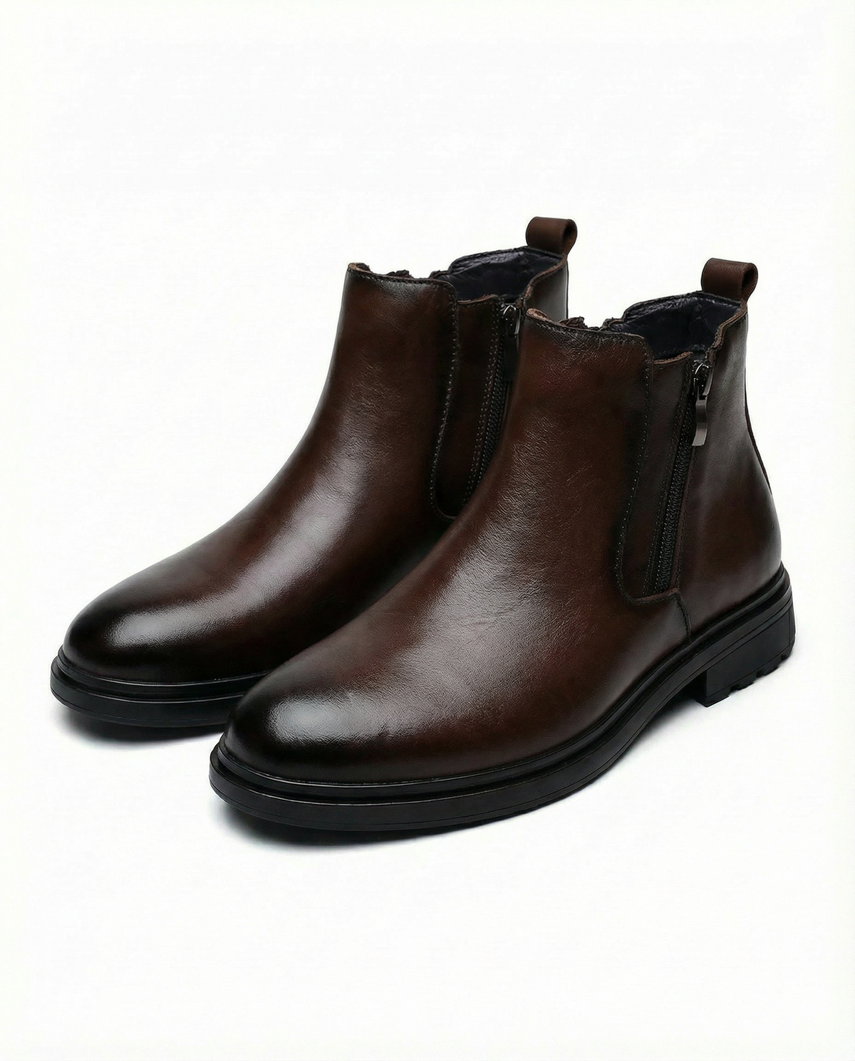 Leather Boots with Side Zipper and Patina Finish
