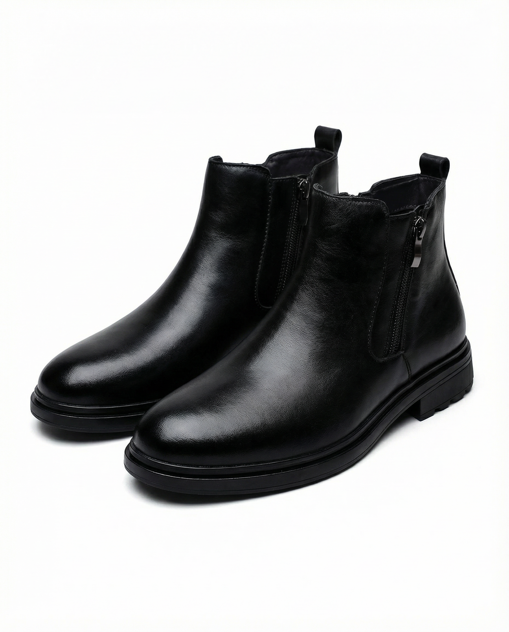 Leather Boots with Side Zipper and Patina Finish