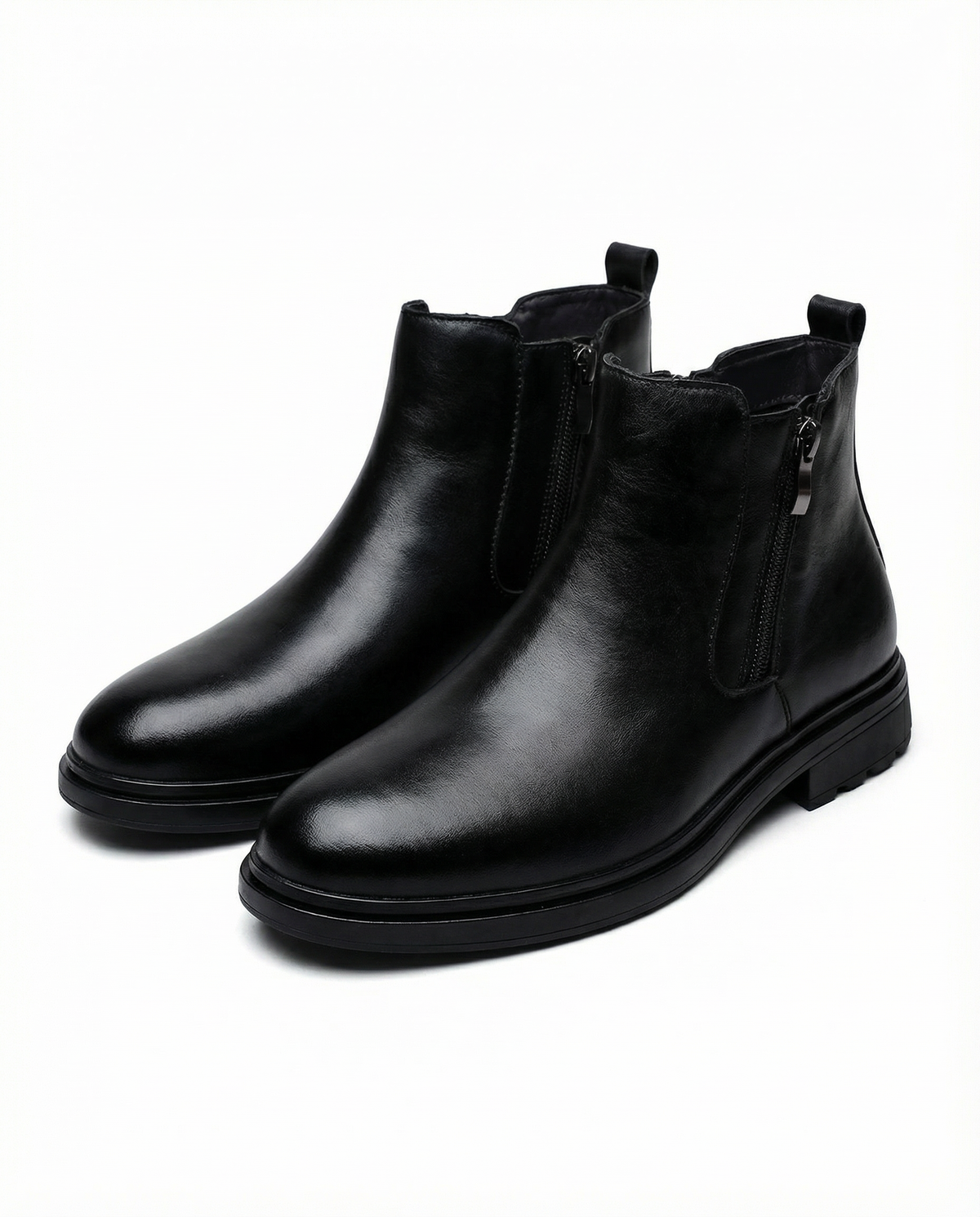 Leather Boots with Side Zipper and Patina Finish