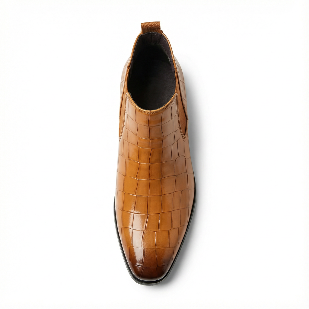 Polished Leather Chelsea Boots with Embossed Texture