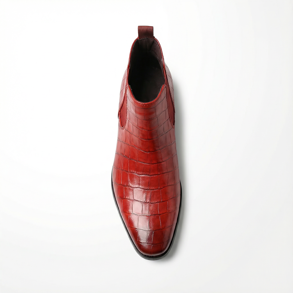 Polished Leather Chelsea Boots with Embossed Texture