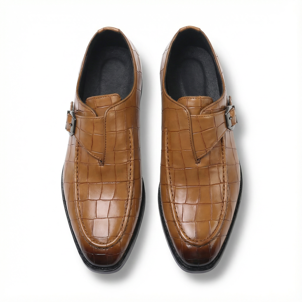 Leather Loafers with Croc-Embossed Texture