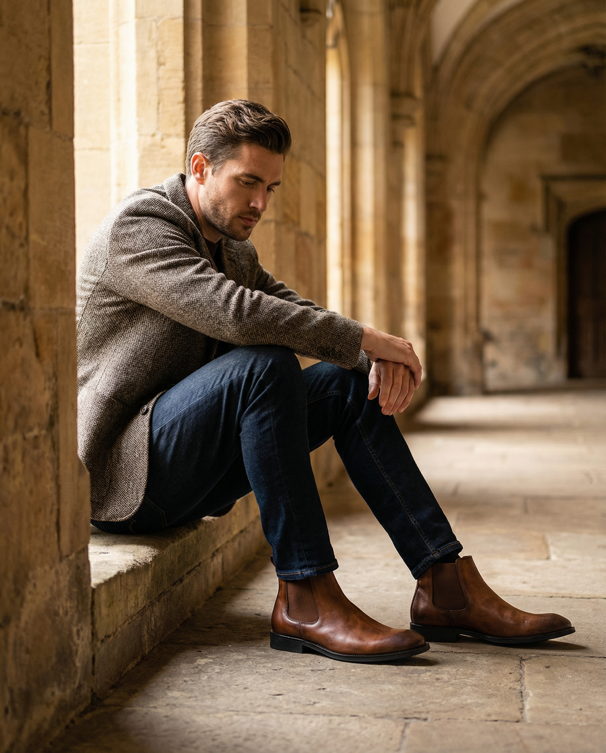 Full-Grain Leather Chelsea Boots with Elastic Side Panels