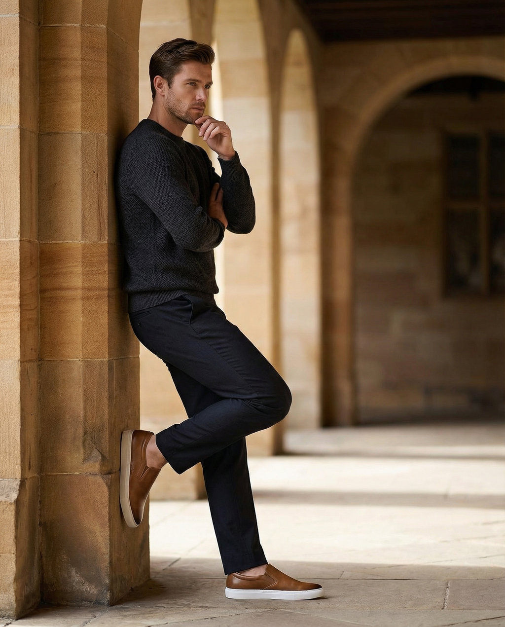 Leather Slip-On Shoes with Rubber Sole