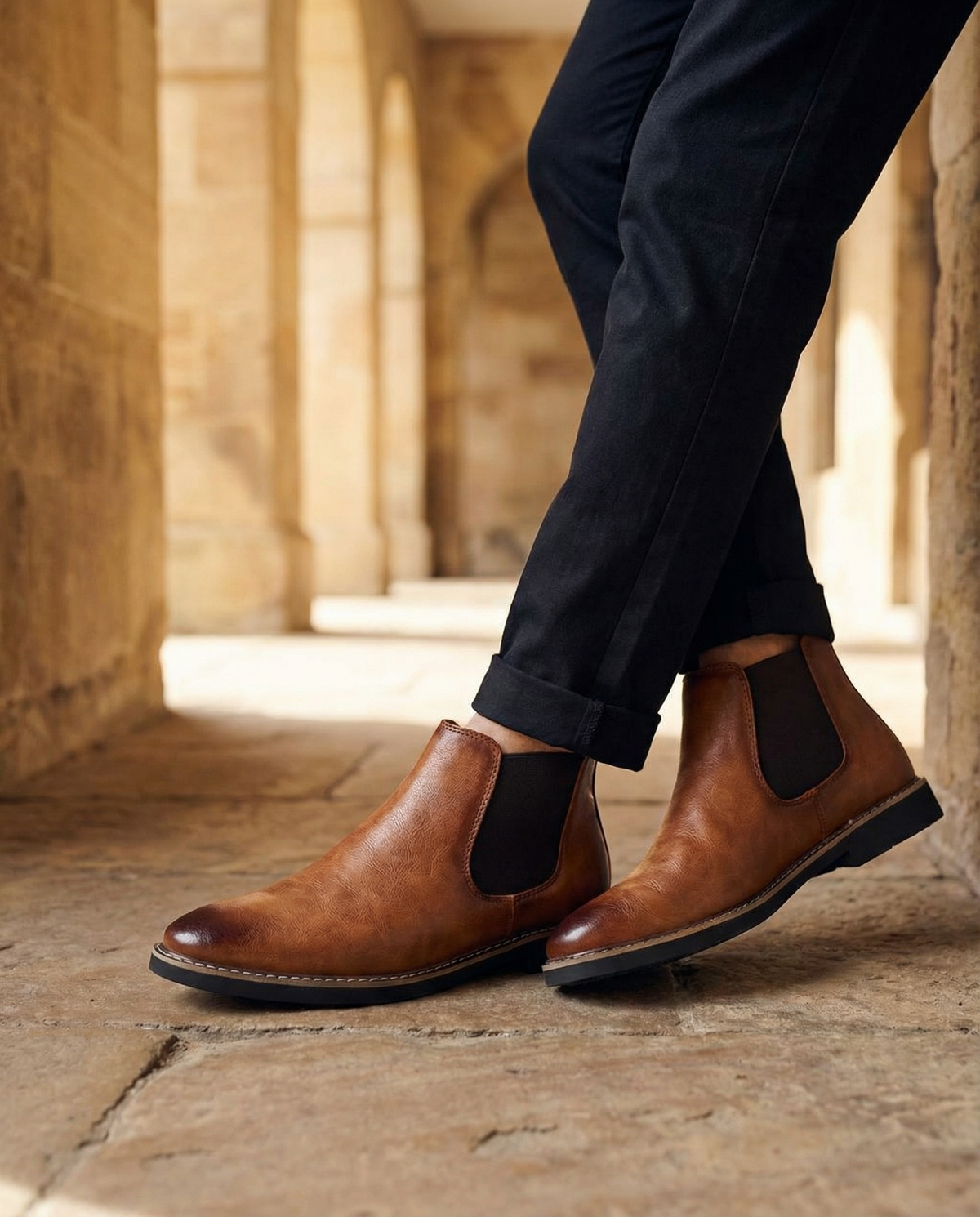 Leather Chelsea Boots with Elastic Side Panels and Broken-In Comfort