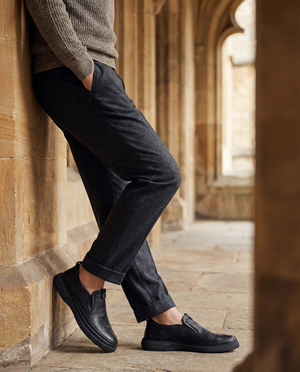 Full-Grain Leather Slip-On Shoes with Sturdy Sole