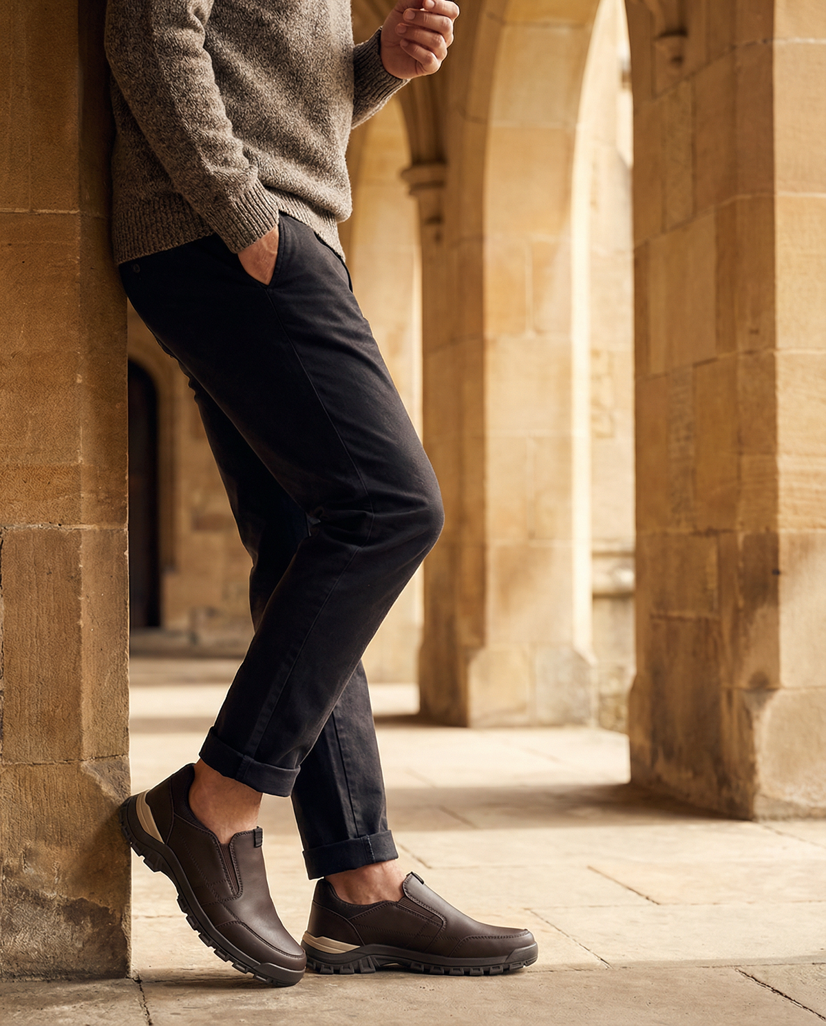 Leather Slip-On Shoes with Lug Sole