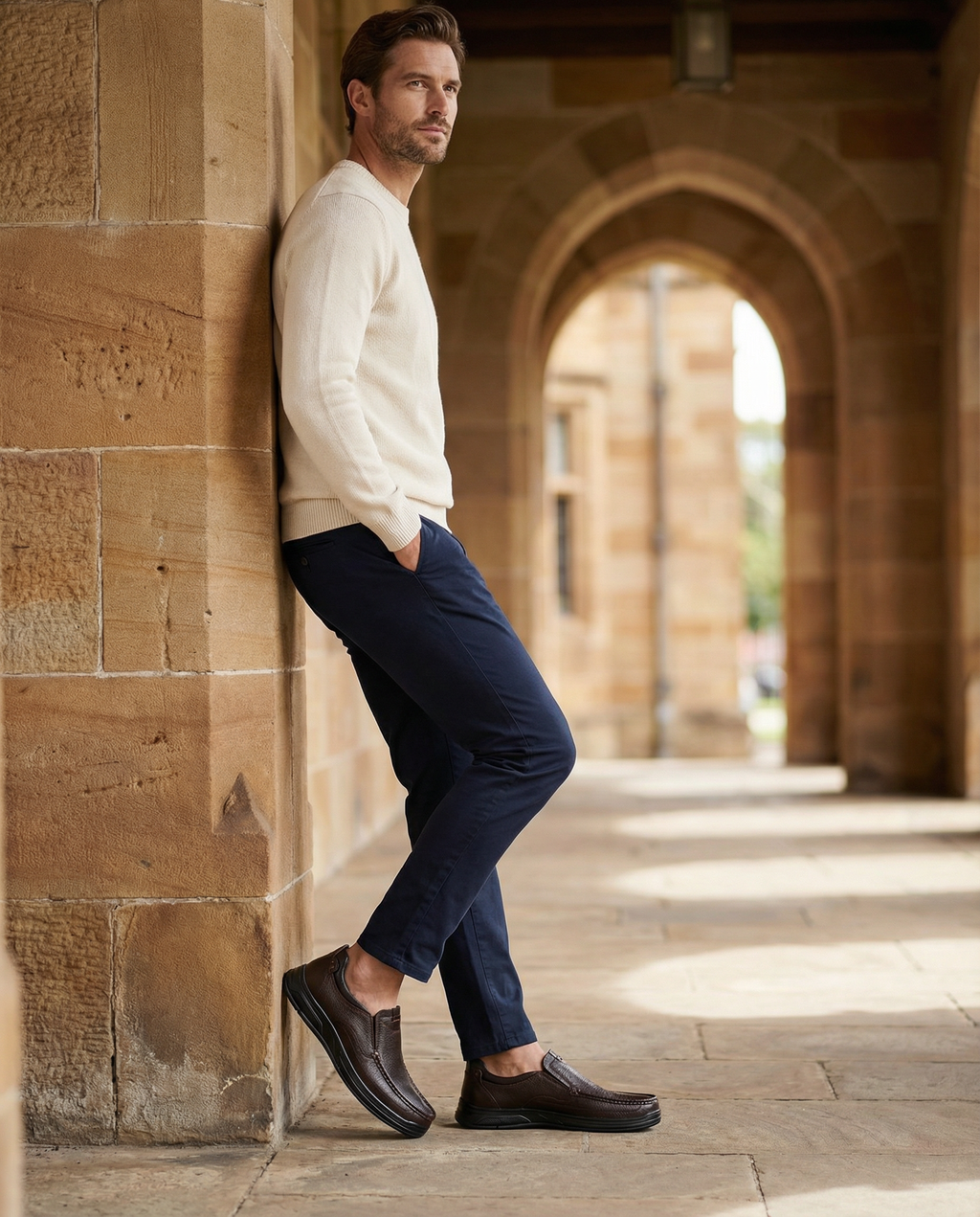 Leather Slip-On Shoes with Cushioned Sole