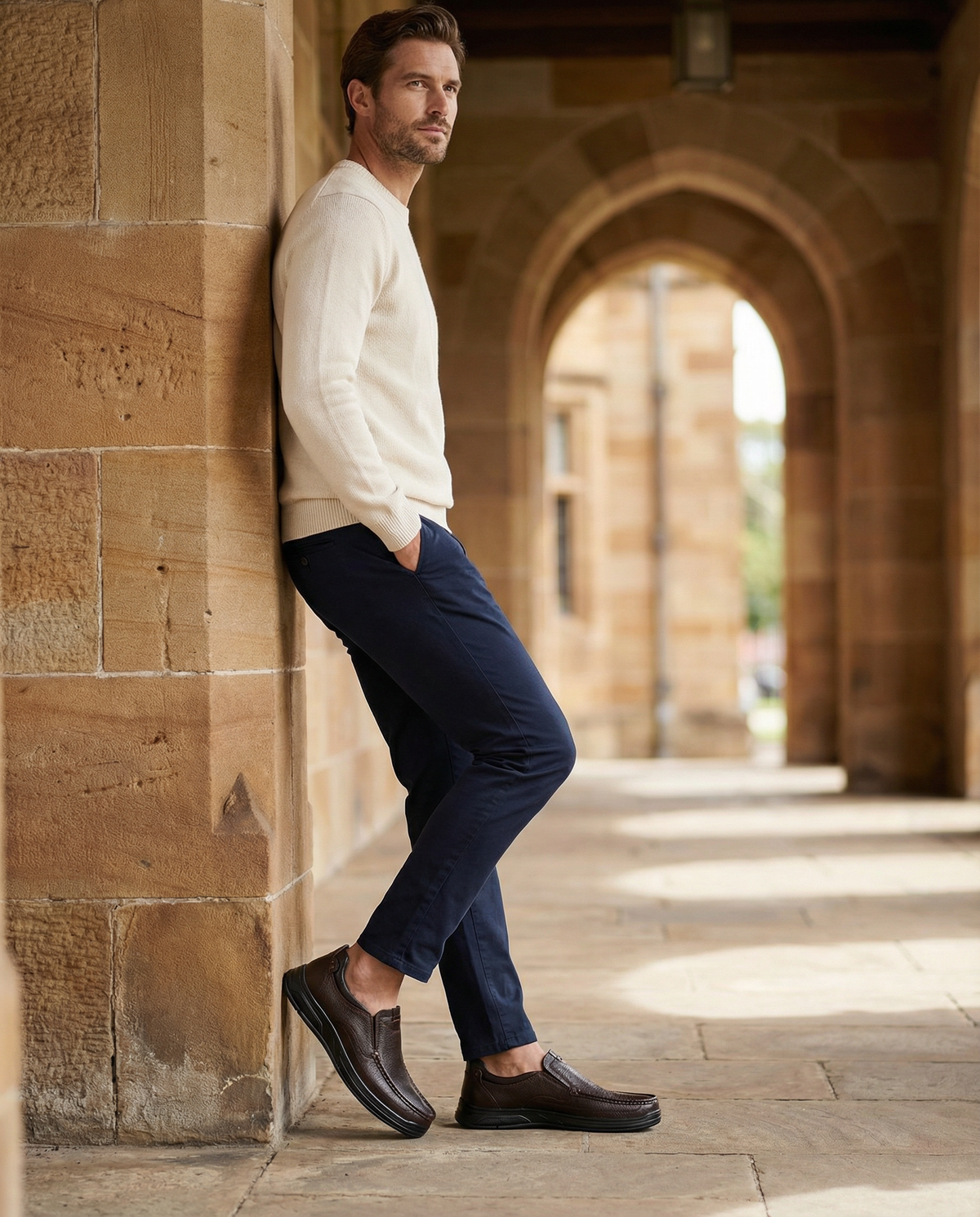 Leather Slip-On Shoes with Cushioned Sole