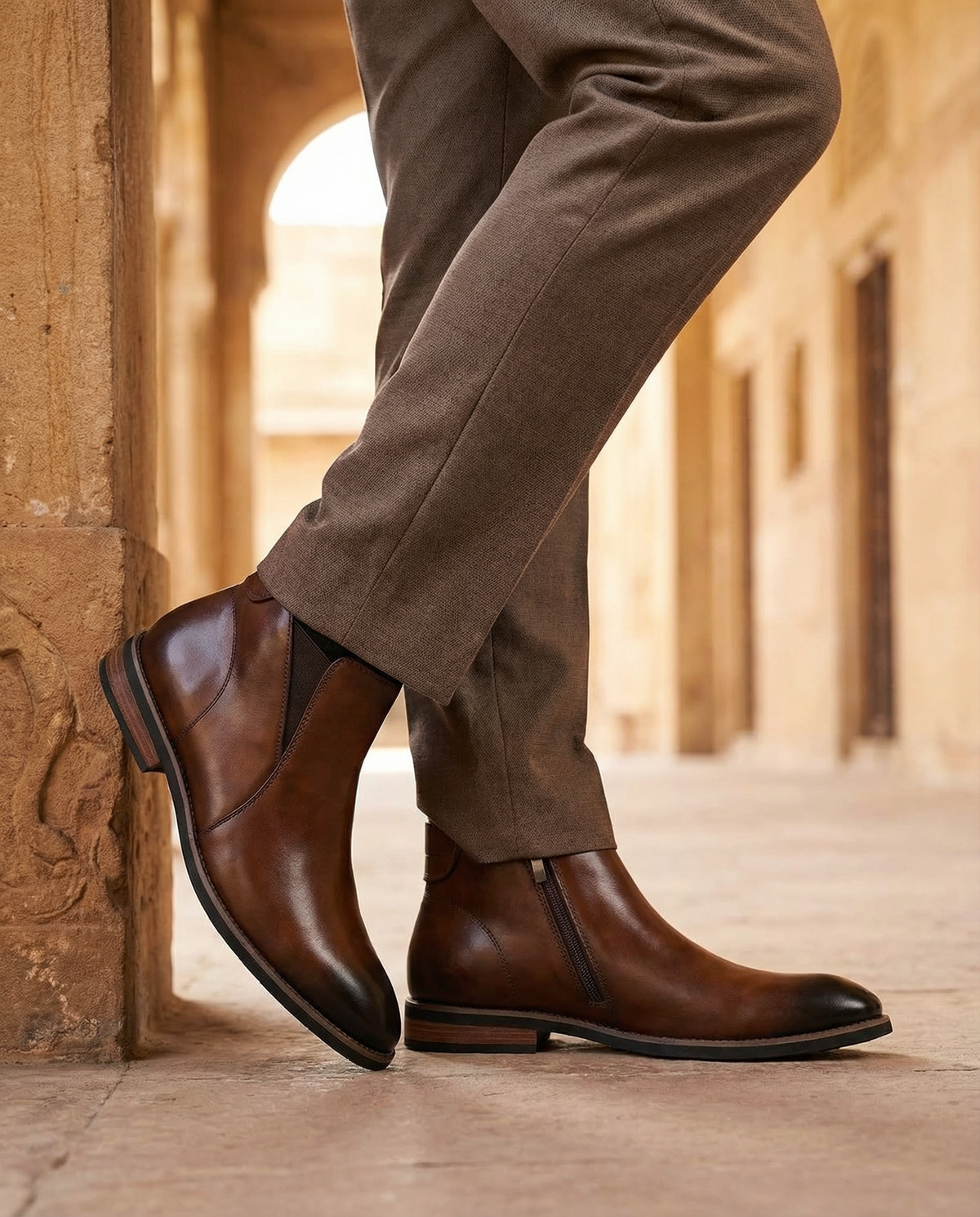Leather Chelsea Boots with Side Zipper
