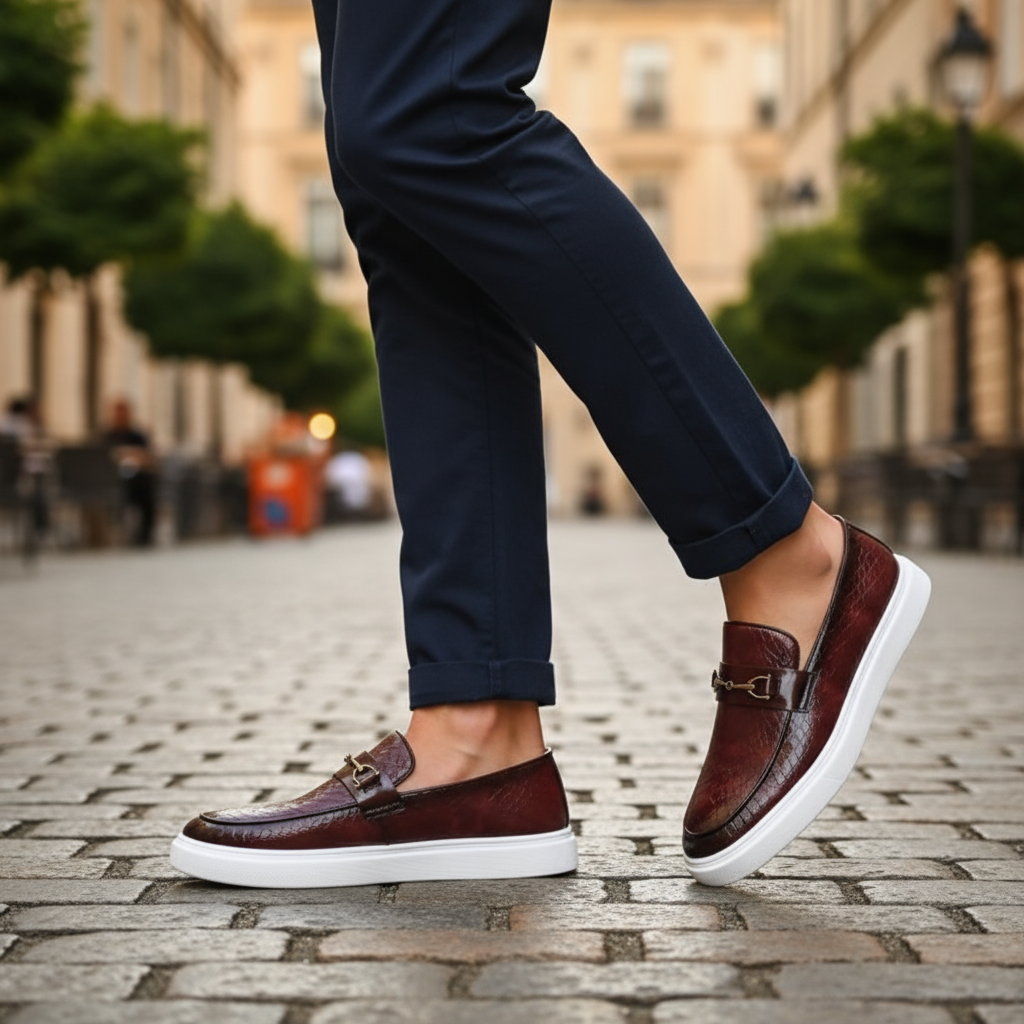 Leather Loafers with Embossed Texture