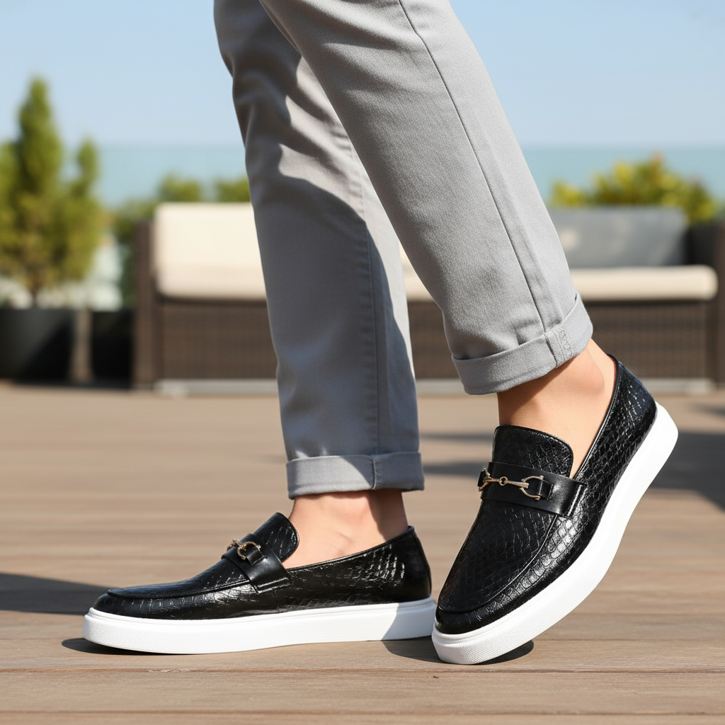 Leather Loafers with Embossed Texture
