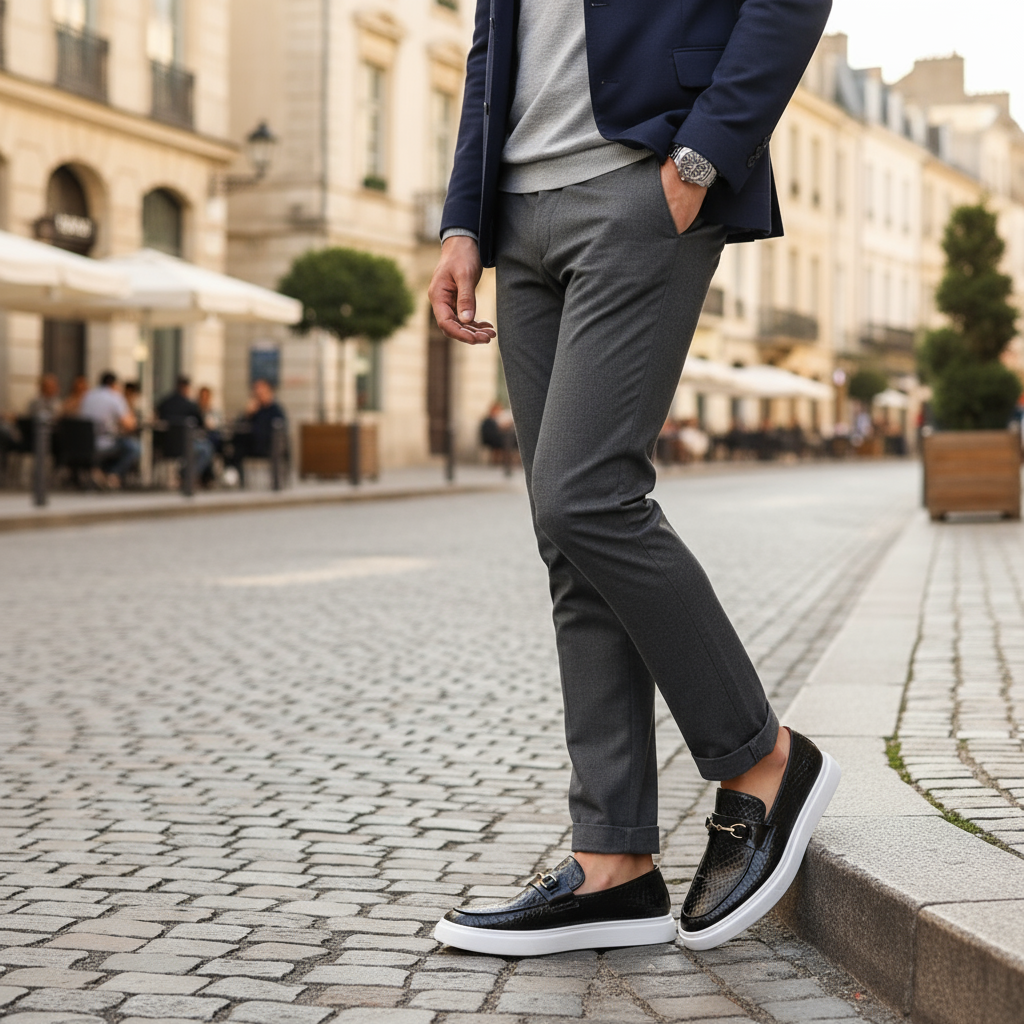 Leather Loafers with Embossed Texture