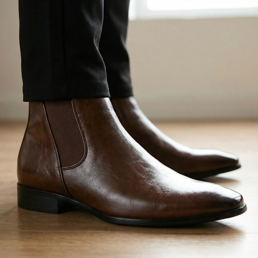 Full-Grain Leather Chelsea Boots with Patina Finish