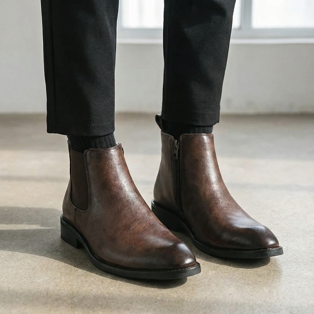 Full-Grain Leather Chelsea Boots with Side Zipper