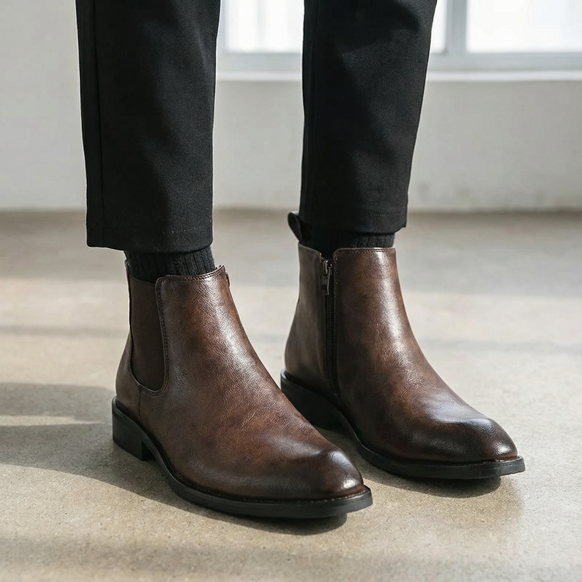 Full-Grain Leather Chelsea Boots with Side Zipper
