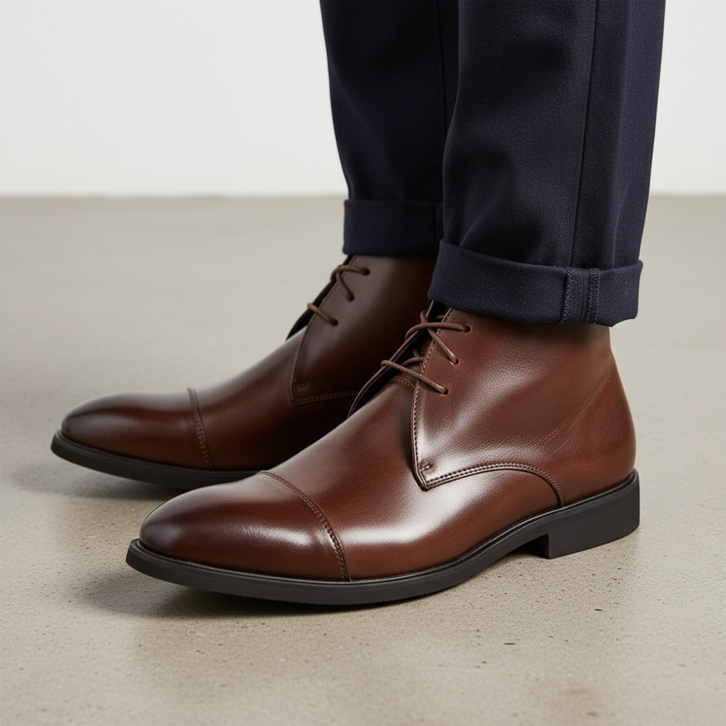 Full-Grain Leather Chukka Boots with Cap-Toe Detail