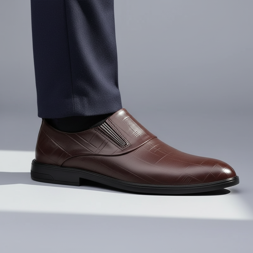 Full-Grain Leather Slip-On Shoes with Embossed Texture