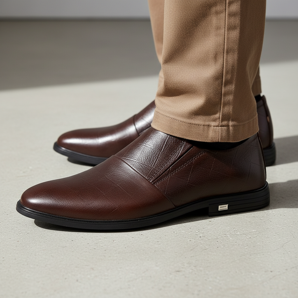 Leather Slip-On Shoes with Patina Finish