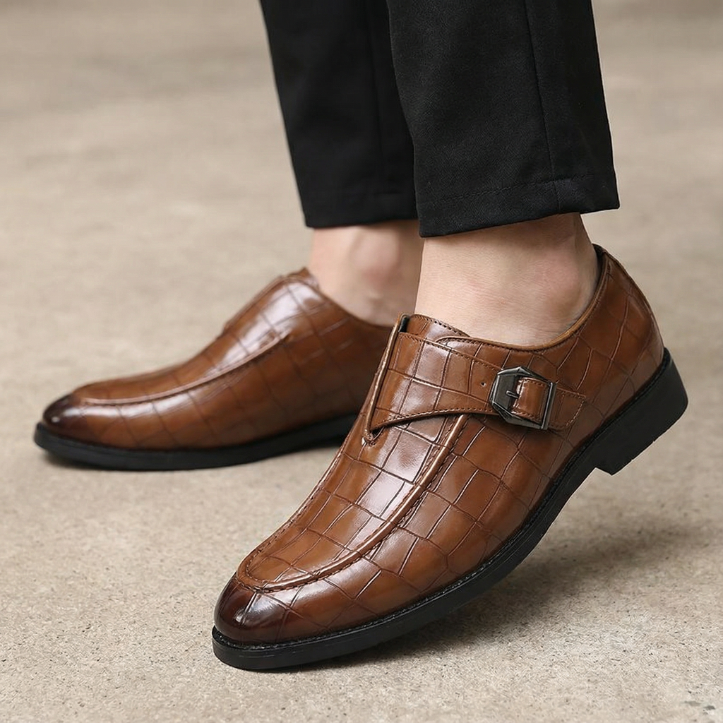 Leather Loafers with Croc-Embossed Texture