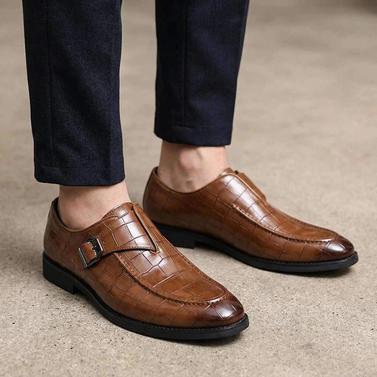 Leather Loafers with Croc-Embossed Texture