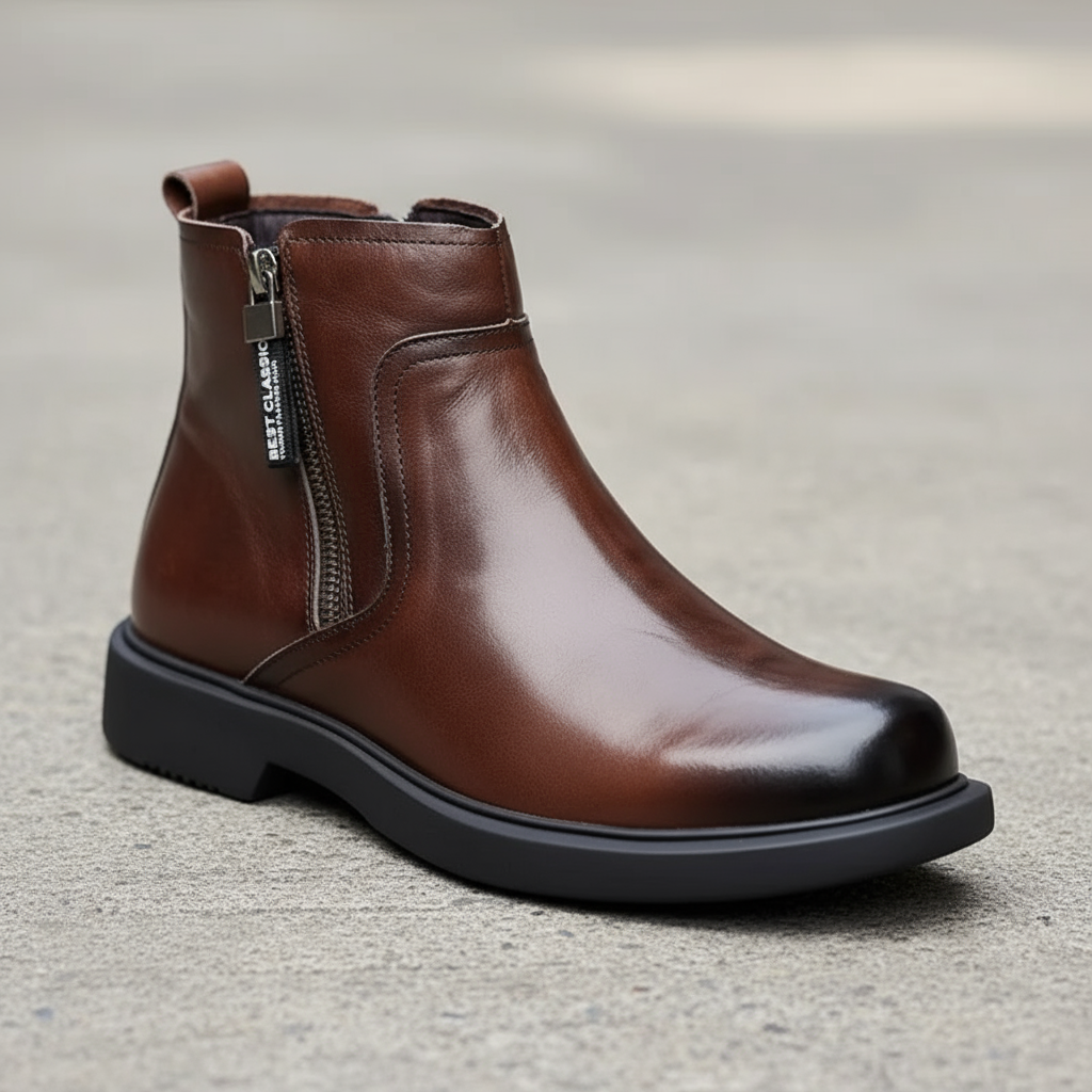 Cowhide Leather Boots with Reinforced Stitching