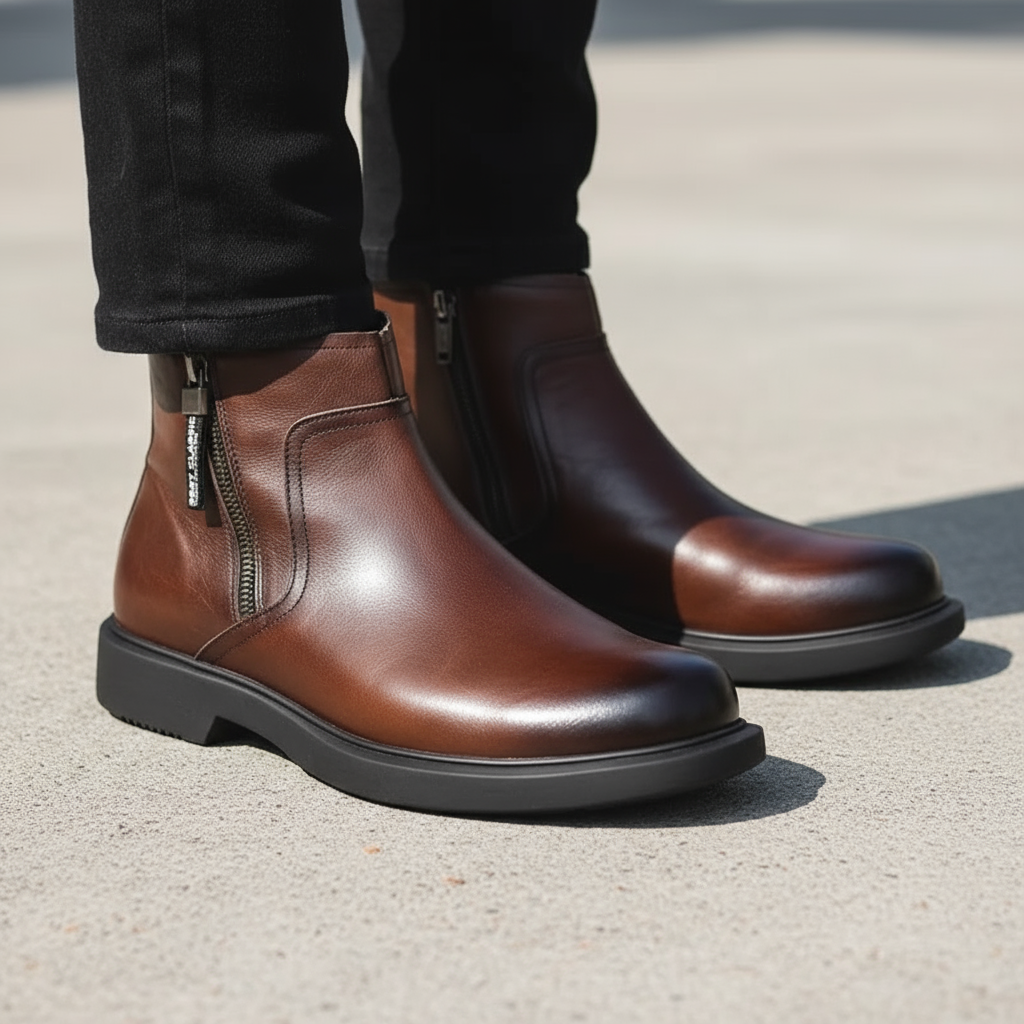 Cowhide Leather Boots with Reinforced Stitching