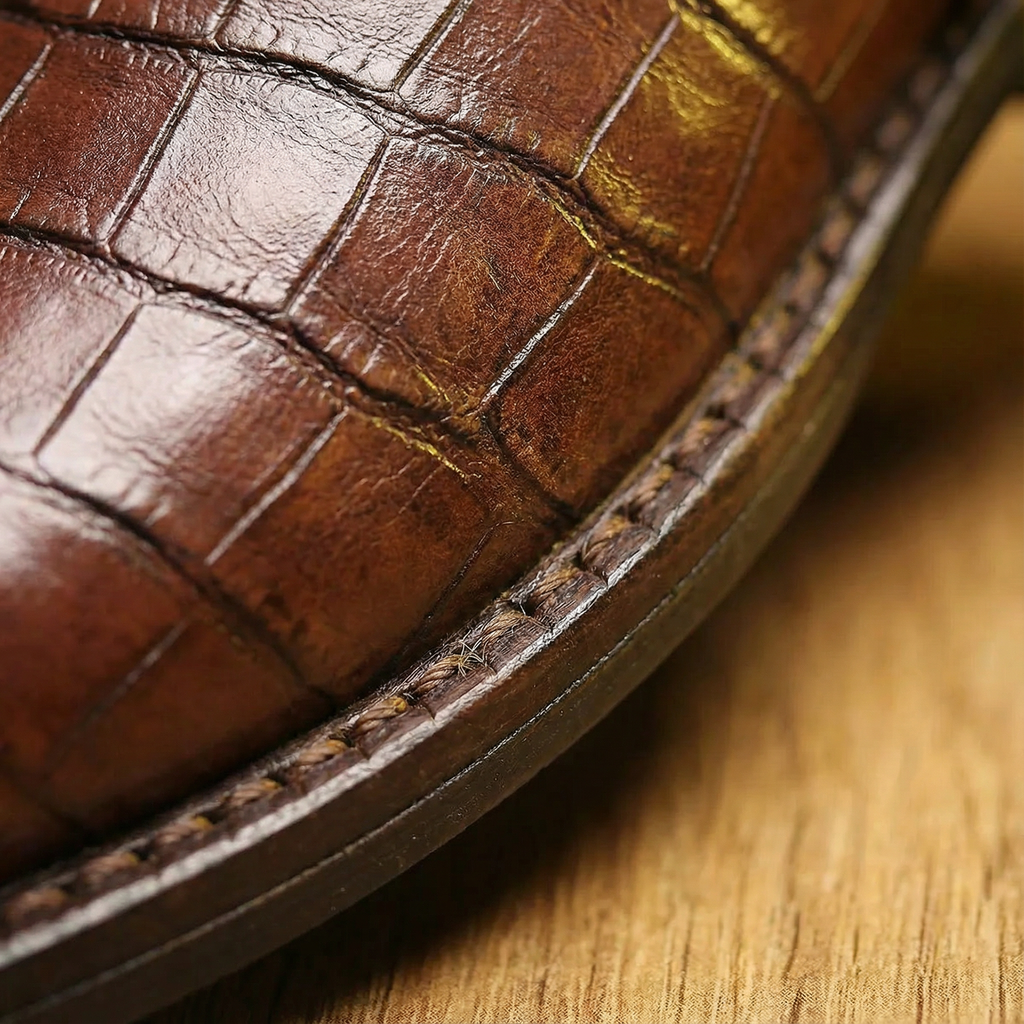 Polished Leather Chelsea Boots with Embossed Texture