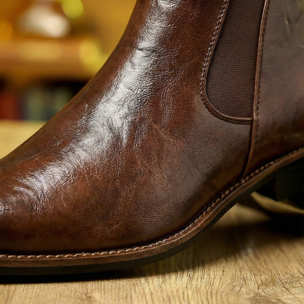 Full-Grain Leather Chelsea Boots with Patina Finish
