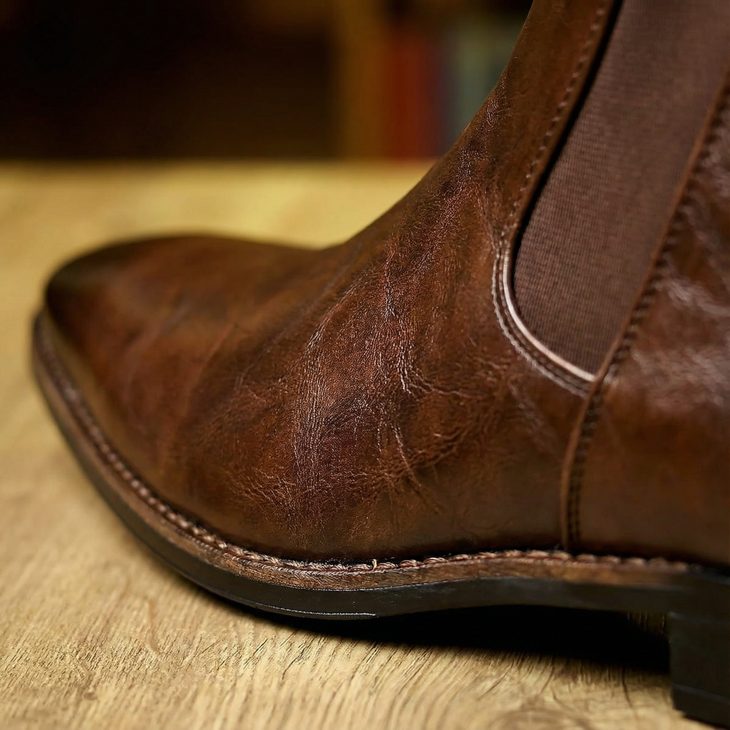 Full-Grain Leather Chelsea Boots with Patina Finish