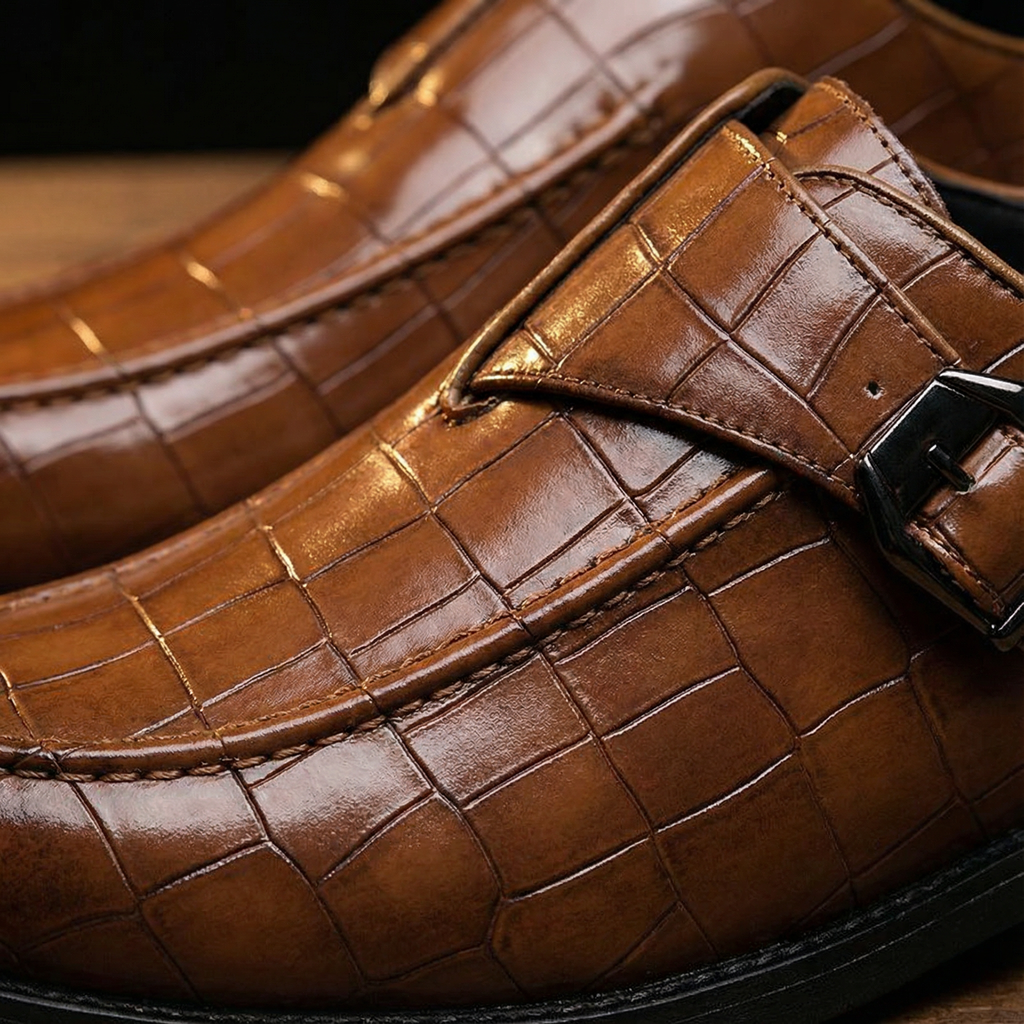 Leather Loafers with Croc-Embossed Texture
