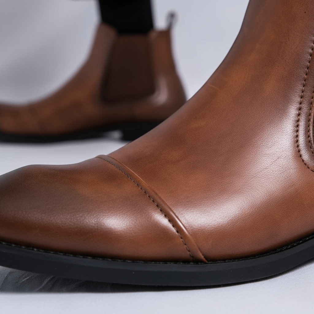 Full-Grain Leather Chelsea Boots with Cap-Toe Detail