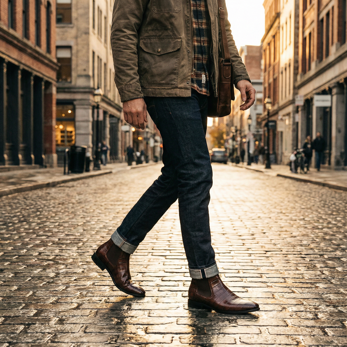 Polished Leather Chelsea Boots with Embossed Texture