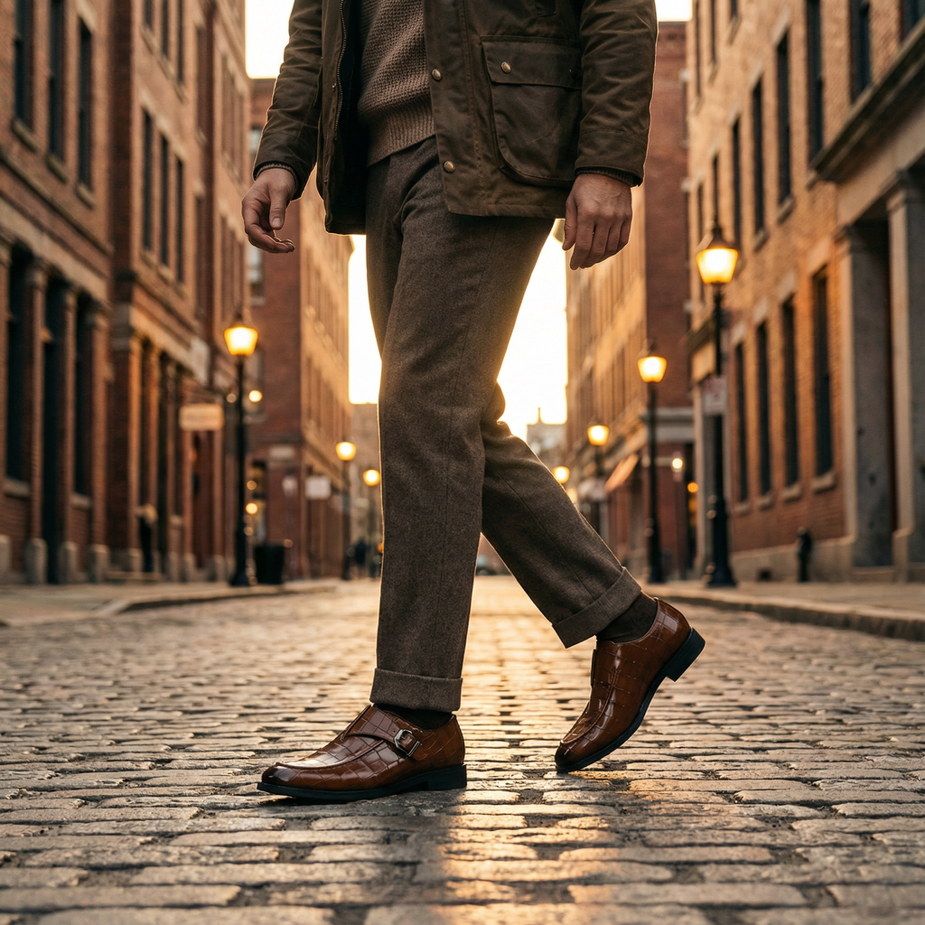 Leather Loafers with Croc-Embossed Texture