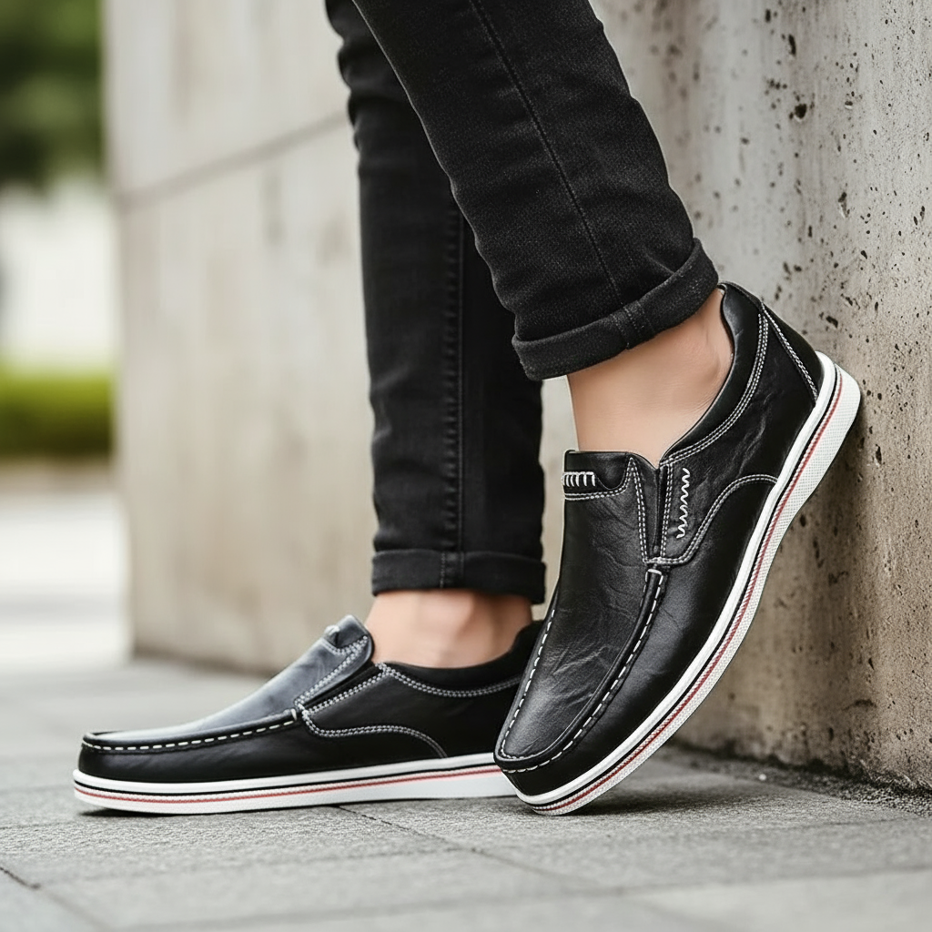 Full-Grain Leather Loafers with Contrast Stitching