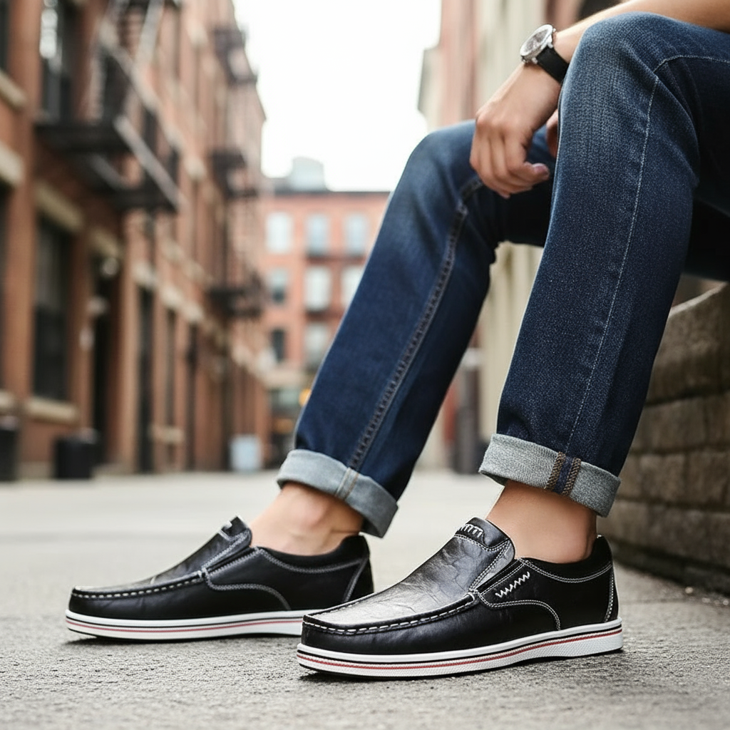 Full-Grain Leather Loafers with Contrast Stitching