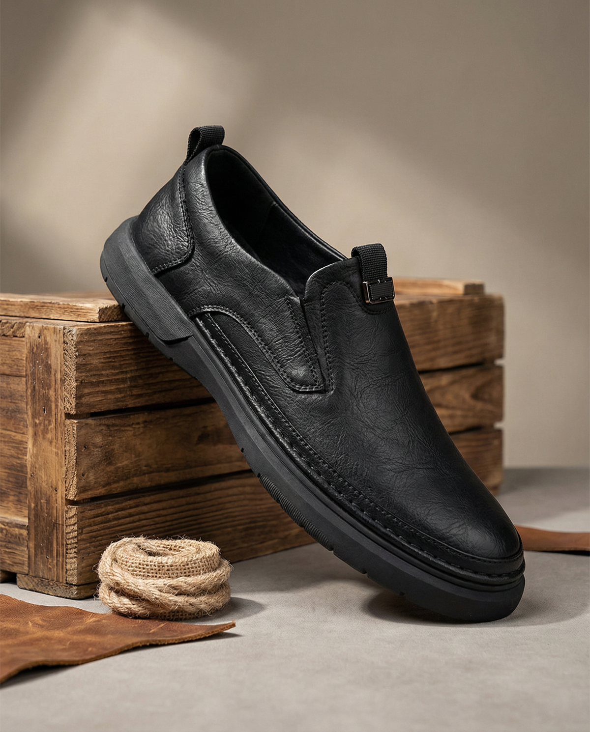 Full-Grain Leather Slip-On Shoes with Sturdy Sole
