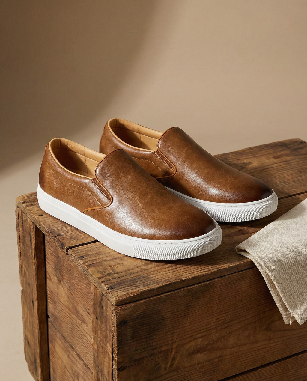 Leather Slip-On Shoes with Rubber Sole
