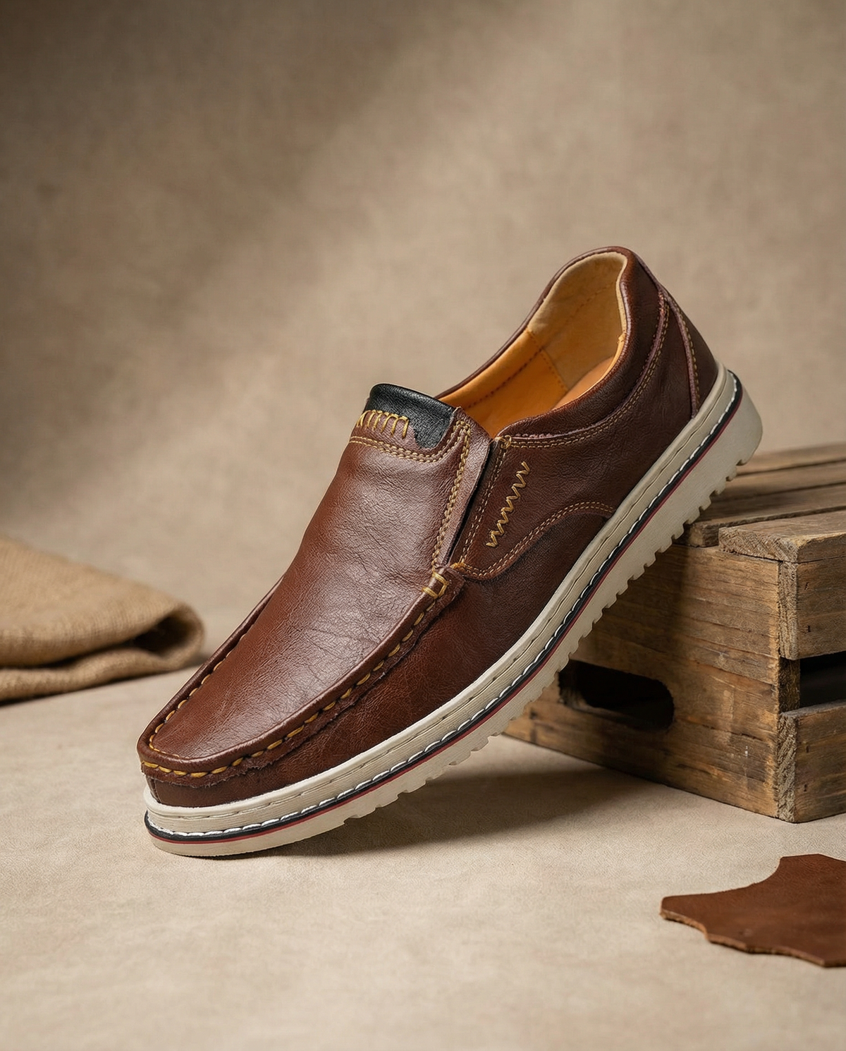 Leather Slip-On Shoes with Precision Stitching