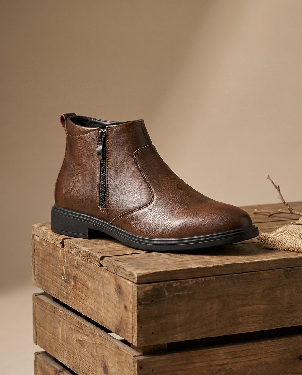 Top-Grain Leather Boots with Side Zipper