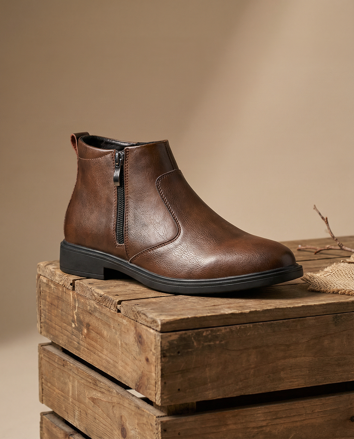 Top-Grain Leather Boots with Side Zipper