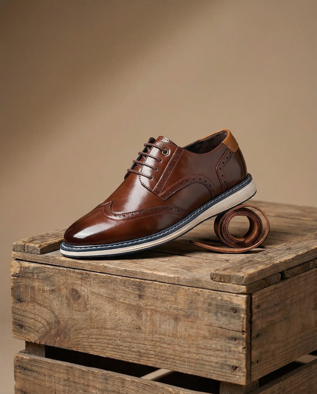 Leather Brogue Shoes with Woven Detail